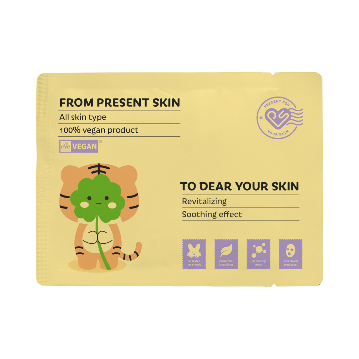 Present Skin yuz uchun kunlik VEGAN niqoblari, Kollagen, pribiotics, Aloe, Cica